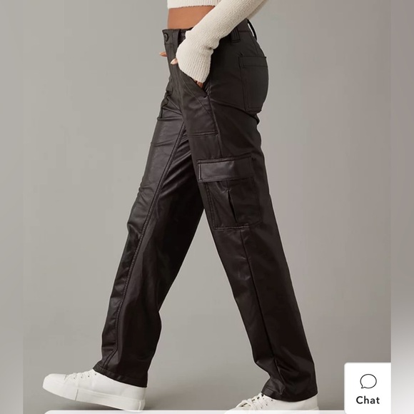 American Eagle Stretch High-Waisted Vegan Leather Straight Cargo Pant - Picture 5 of 6